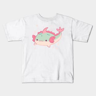 Green and Pink Pastel Axolotl Cute Kids T-Shirt